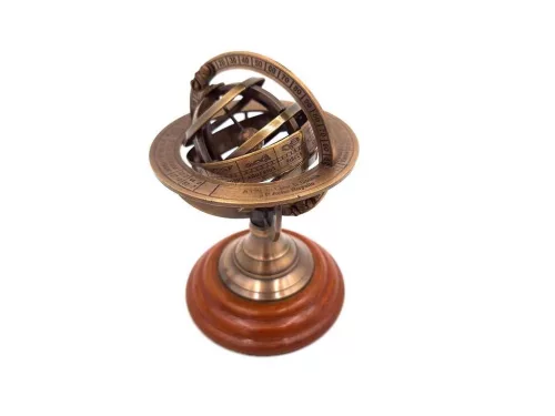 Astrolab decorativ Giftdeco NI351 din alamă și lemn, 13,5 cm