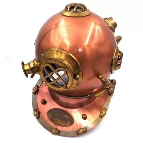 Cască de scafandru decorativa Giftdeco NI1431, aluminiu și cupru, înălțime 45 cm, stil vintage, nautic, industrial