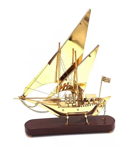 Obiect decorativ Giftdeco N-4453, alamă și lemn, 32 x 8 cm, stil nautic