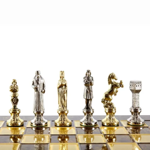 Set sah Manopoulos S9BRGS, alamă și lemn, înălțime 8,3 cm, stil renaștere