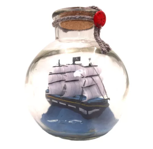 Corabie decorativa in sticla Giftdeco MA2004, 10 x 10 x 11 cm, stil nautic