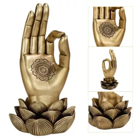   Figurină OM Mudra Giftdeco 43724, polirășină aurie, lotus și mandala, 21,3 cm