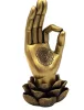 Figurină OM Mudra Giftdeco 43724, polirășină aurie, lotus și mandala, 21,3 cm