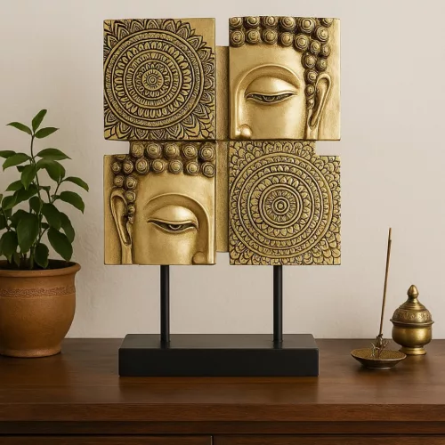 Figurina Mandala budista Giftdeco 43715, polirasina aurie, 24,3 x 7,8 x 34,3 cm