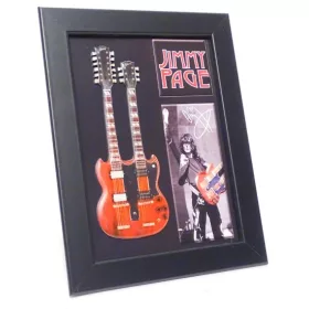   Miniatură chitara Indomini FMG-011, Jimmy Page double neck in a frame, oțel și lemn, 1,3cm x 16cm x 21,4cm
