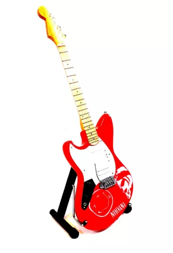 Miniatură chitara Indomini MGT-5753B, Nirvana Curt Cobain, lemn de mahon, înălțime 27,5 cm, lățime 9 cm