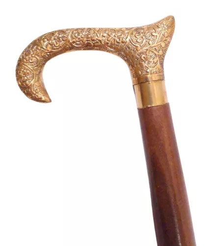 Baston decorativ din lemn cu maner auriu