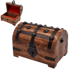   Cutie cadou Giftdeco DNU-016A, lada pentru comori, lemn si metal, 15,5 x 10,5 x 11 cm