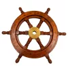 Timonă decorativa Giftdeco SW10/12, alamă și lemn, diametru 30 cm, stil retro, nautic