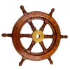 Timonă decorativa Giftdeco SW10/12, alamă și lemn, diametru 30 cm, stil retro, nautic