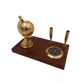   Busolă Giftdeco NC2144EZS, alamă și lemn, înălțime 13 cm, lățime 18 cm, stil retro, colonial