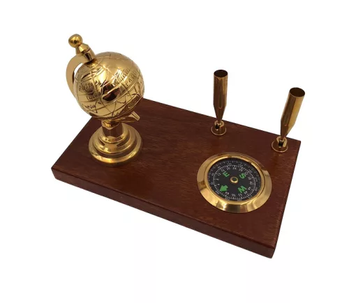 Busolă Giftdeco NC2144EZS, alamă și lemn, înălțime 13 cm, lățime 18 cm, stil retro, colonial