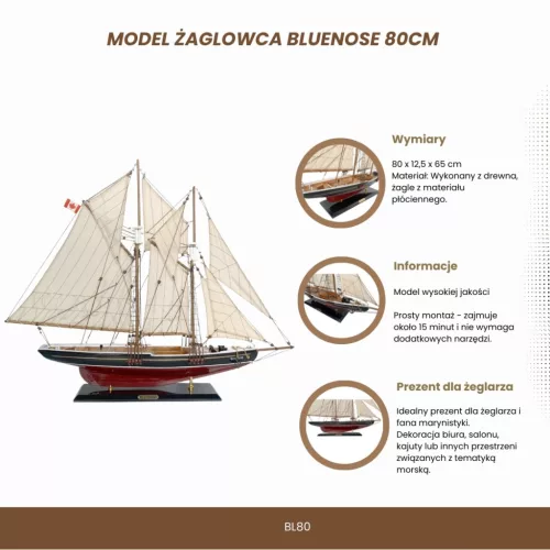 Machetă navala Giftdeco BL80, lemn, 80 x 12,5 x 65 cm, stil nautic