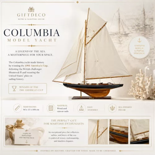 Machetă velier Columbia Giftdeco COL, lemn și vele din pânză, 94 x 13 x 104 cm
