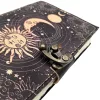 Jurnal Giftdeco AH07, piele de capra, soare si luna, granat si bej, 200 pagini, 18 x 13 cm
