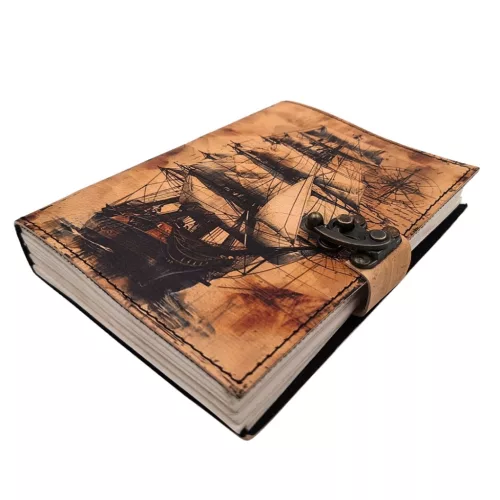 Jurnal Giftdeco AH11, piele de capra, velier, 200 pagini, 18 x 13 cm, stil retro nautic