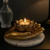 Suport pentru lumânare decorativ Giftdeco 311FJZ, mână, rășină, auriu, 11,5 x 9,4 x 4,8 cm