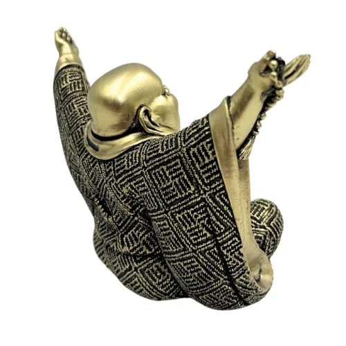 Figurină Buddha vesel Giftdeco 4406FJH, rășină, auriu-negru, 17,1 x 8,6 x 11,6 cm