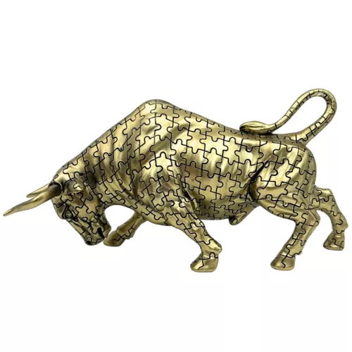 Figurină taur Giftdeco 43111Y1, rășină, auriu-negru, 33,3 x 10,4 x 16,3 cm