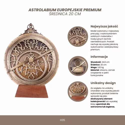 Astrolab decorativ Hemisferium H35, lemn, înălțime 24,5 cm, diametru 20 cm, stil modern, renaștere