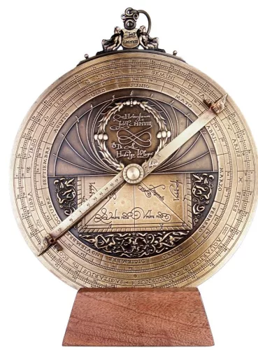 Astrolab decorativ Hemisferium H35, lemn, înălțime 24,5 cm, diametru 20 cm, stil modern, renaștere