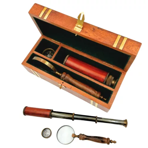 Set cadou retro Giftdeco NC102369, luneta, compas si lupa