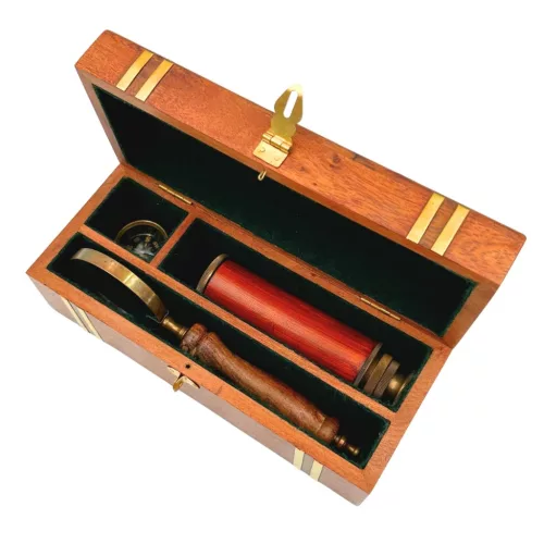 Set cadou retro Giftdeco NC102369, luneta, compas si lupa