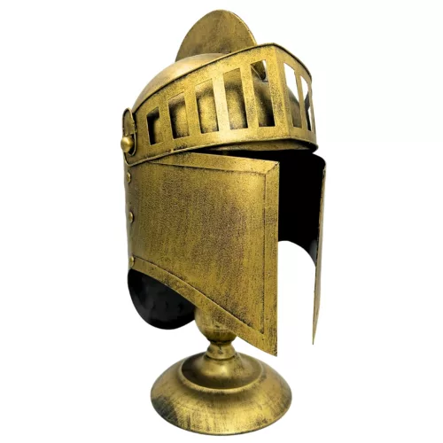Casca decorativa greceasca Giftdeco 6646A, replica din metal, 46 cm, auriu retro