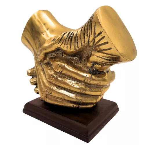 Figurină strângere de mână Giftdeco DD-20DA, metal și lemn, 17 x 16 x 9 cm