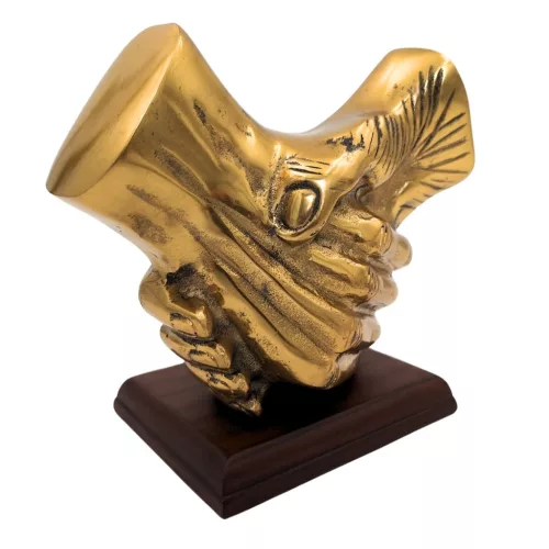 Figurină strângere de mână Giftdeco DD-20DA, metal și lemn, 17 x 16 x 9 cm