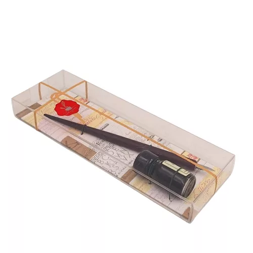 Set caligrafie Giftdeco 708, pana din lemn cu penita si cerneala