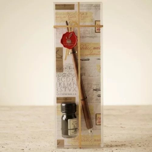 Set caligrafie Giftdeco 708, pana din lemn cu penita si cerneala