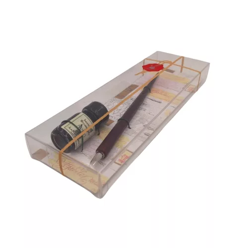 Set caligrafie Giftdeco 708, pana din lemn cu penita si cerneala