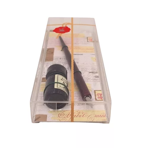 Set caligrafie Giftdeco 708, pana din lemn cu penita si cerneala