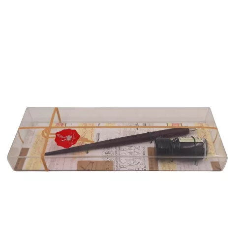 Set caligrafie Giftdeco 708, pana din lemn cu penita si cerneala