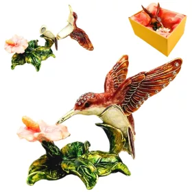   Casetă decorativă Giftdeco HX357 în formă de colibri, metal și cristale, 8 x 5,5 x 7 cm