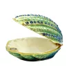 Casetă pentru bijuterii Giftdeco HX068 în formă de scoică, metal și cristale albastre, 6 x 6 x 3 cm