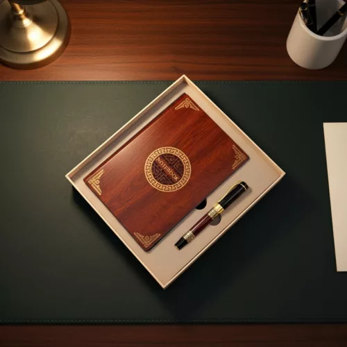 Set cadou premium Giftdeco EE2, notes A5 din lemn, pix si cutie