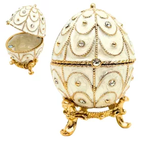   Casetă decorativă Giftdeco B0748-17WH, ou Fabergé, metal și cristale, 5,5 x 6,5 cm