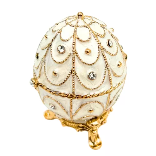 Casetă decorativă Giftdeco B0748-17WH, ou Fabergé, metal și cristale, 5,5 x 6,5 cm