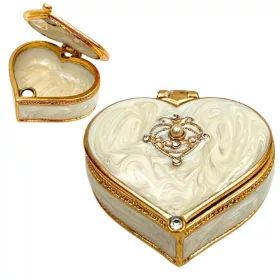   Cutie pentru bijuterii Giftdeco B0767-06WH în formă de inimă, metal, cristale, alb și auriu, 4,4 x 4 x 2 cm