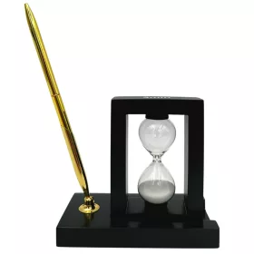   Set de birou Giftdeco 121W cu clepsidră 3 minute și suport pentru pixuri, MDF și sticlă