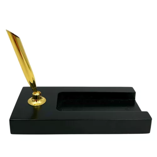 Set de birou Giftdeco 121W cu clepsidră 3 minute și suport pentru pixuri, MDF și sticlă