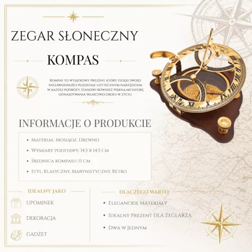 Busolă Giftdeco C064, alamă și lemn, diametru 11 cm, stil retro, nautic, clasic