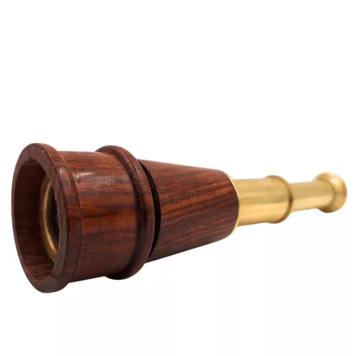 Lunetă Giftdeco CER029, alamă și lemn, 26 x 9,7 cm, stil retro, vintage, nautic