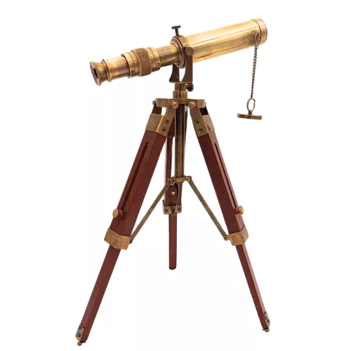Lunetă Giftdeco SR010, alamă și lemn, înălțime 32 cm, stil retro, vintage, nautic