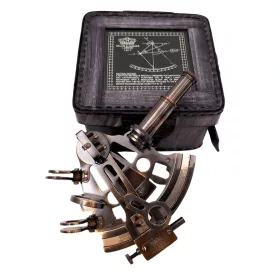   Sextant decorativ Giftdeco ST003 din alamă și piele, 13 x 12 x 6 cm