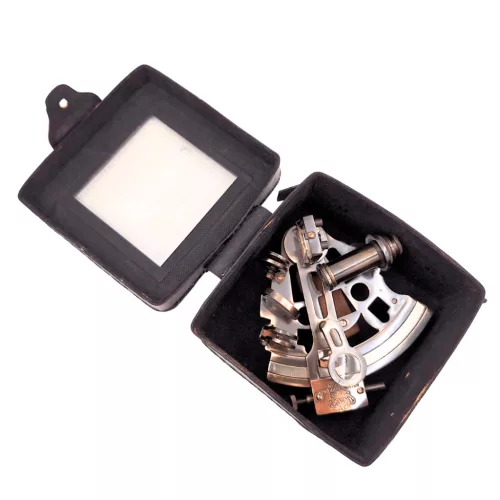 Sextant decorativ Giftdeco ST003 din alamă și piele, 13 x 12 x 6 cm