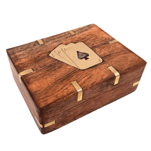 Set de cărți Giftdeco CS-005 în cutie din lemn cu simboluri din alamă, 11,5 x 9 x 3,8 cm