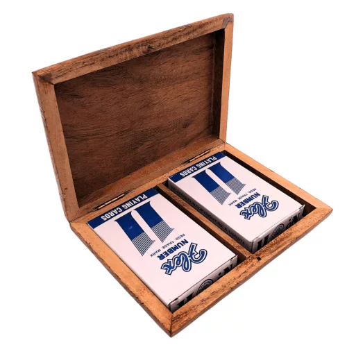 Set Giftdeco DNU-2791 cu 2 pachete de cărți, cutie din lemn și detalii din alamă, 15,5 x 11 x 4 cm